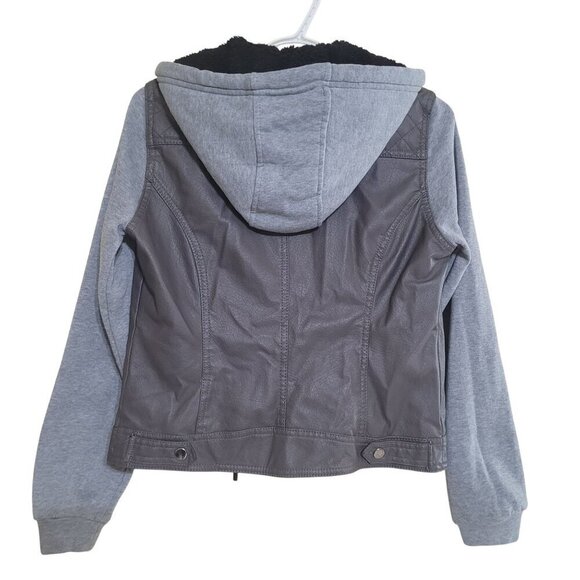 Yoki Womens Faux Leather Moto Jacket With Hoodie - Picture 4 of 9